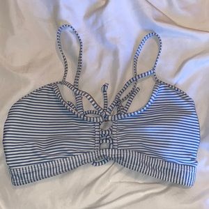 blue and white striped swimsuit top